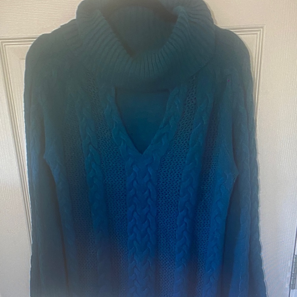New York & Company Teal Cable Turtleneck Sweater